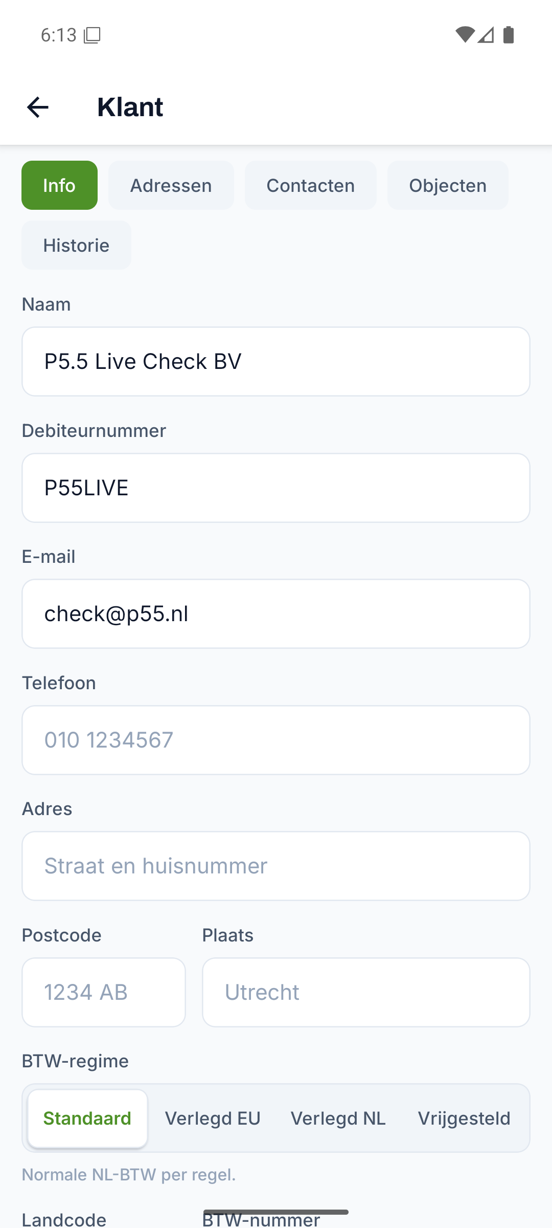 Klantenregister met objecten en certificaten